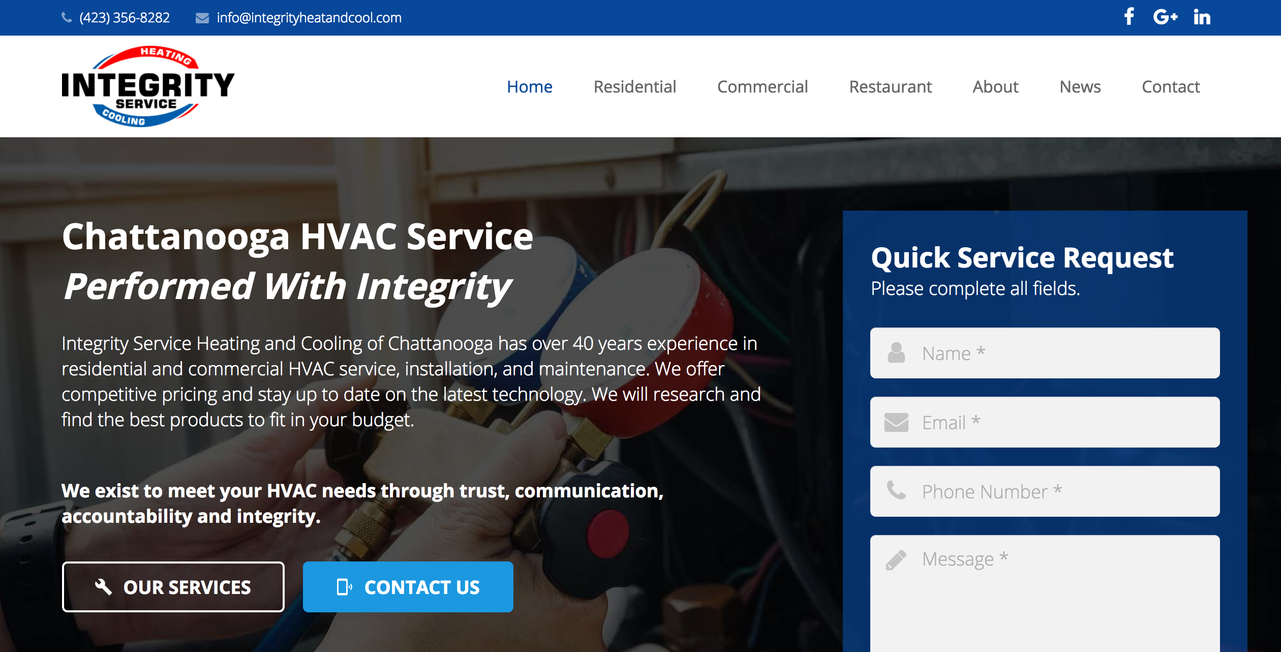 Welcome to Our New Website - Integrity Service Heating & Cooling